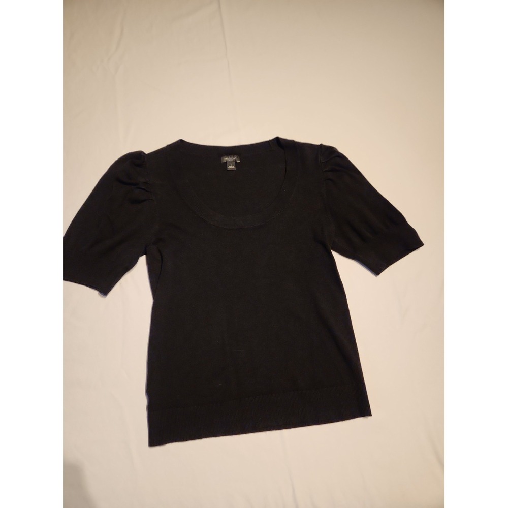 Ann Taylor‎ Factory Black Puff Sleeve Scoop Neck Knit Sweater Top Small